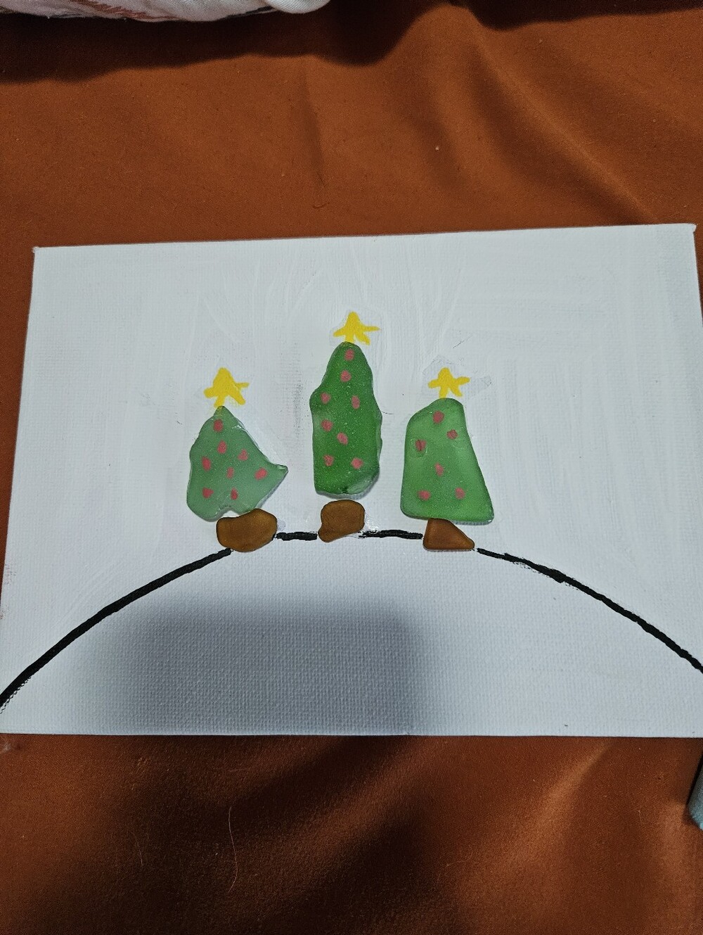 Handmade 5x7 Holiday Tree Sea Glass Art